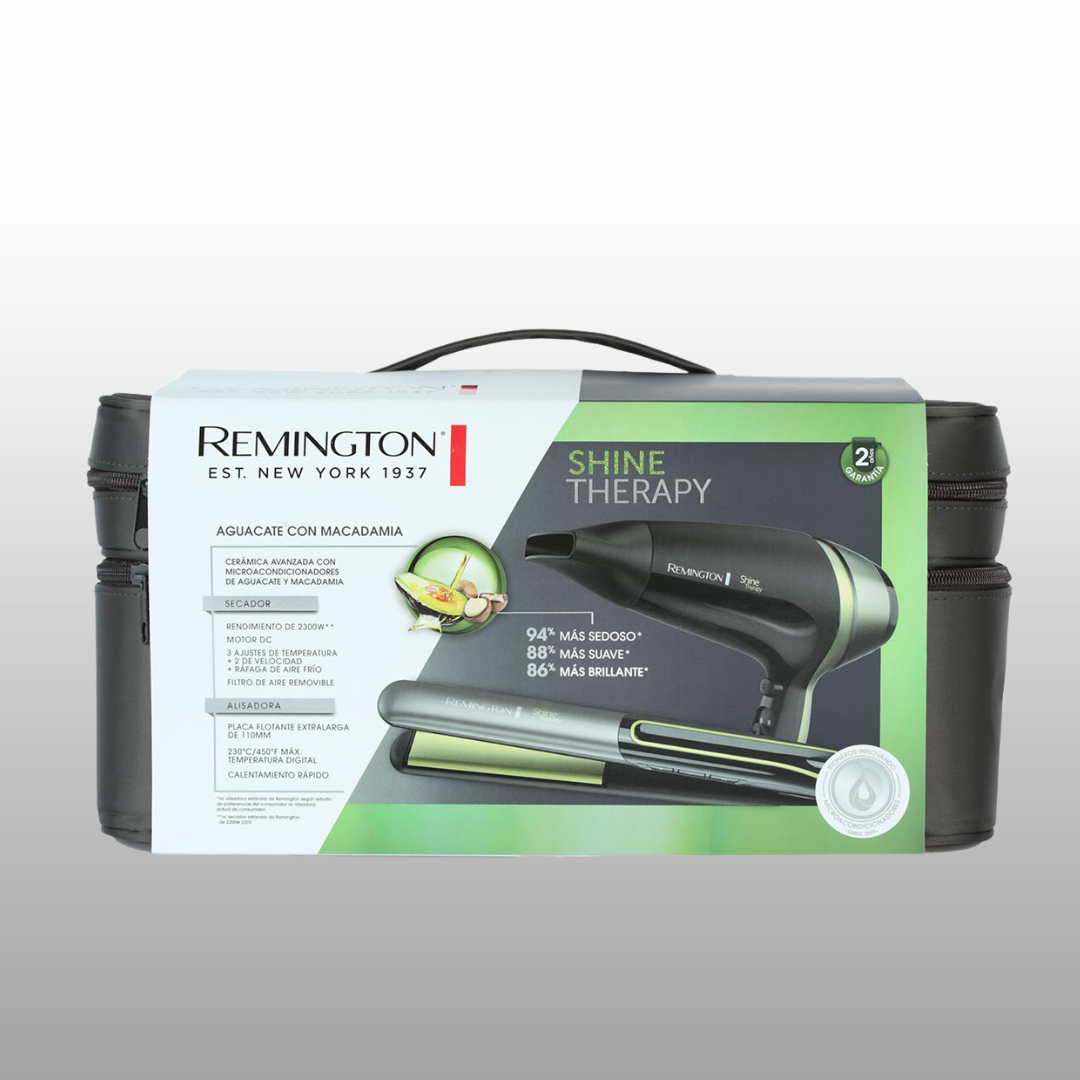 Combo Remington Shine Therapy – Plancha y Secadora con Aguacate y Macadamia