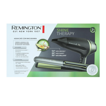Combo Remington Shine Therapy – Plancha y Secadora con Aguacate y Macadamia