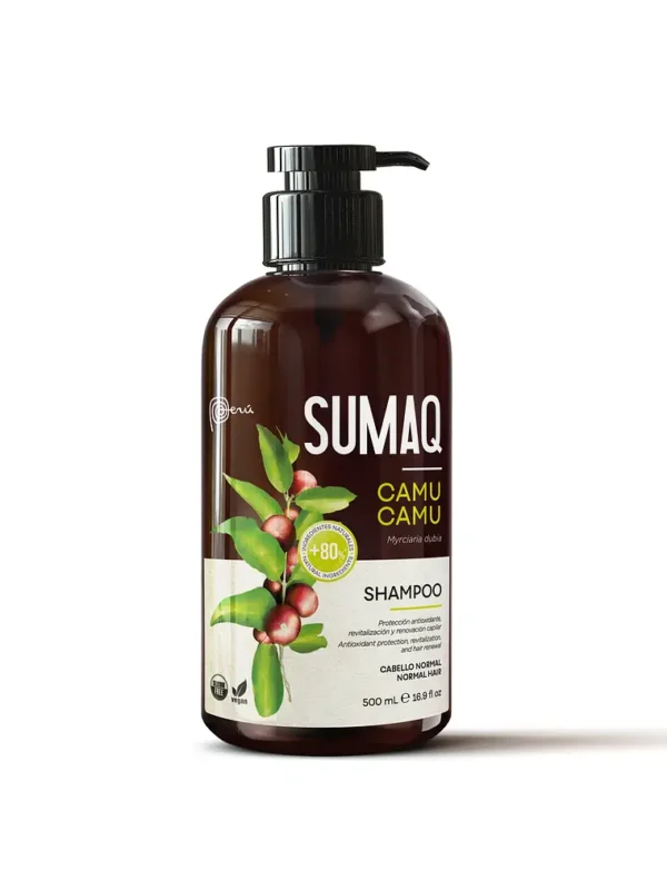 Shampoo antioxidante Sumaq Camu Camu para revitalizar cabello normal en Fabiluna Perú.